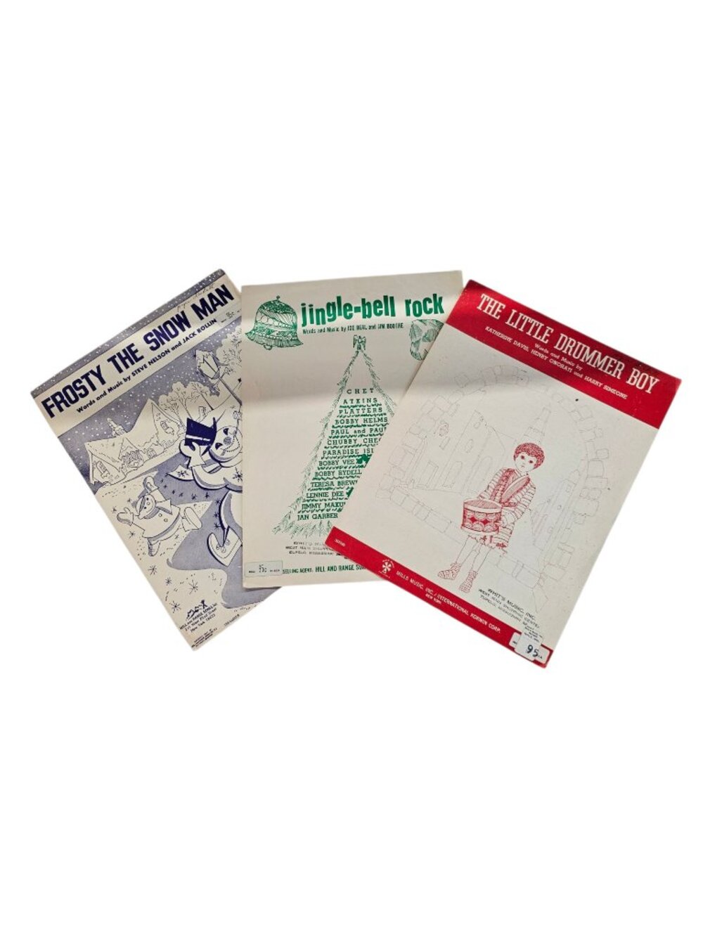 Christmas Sheet Music Lot Frosty Snowman Jingle Bell Rock Little Drummer Vintage
